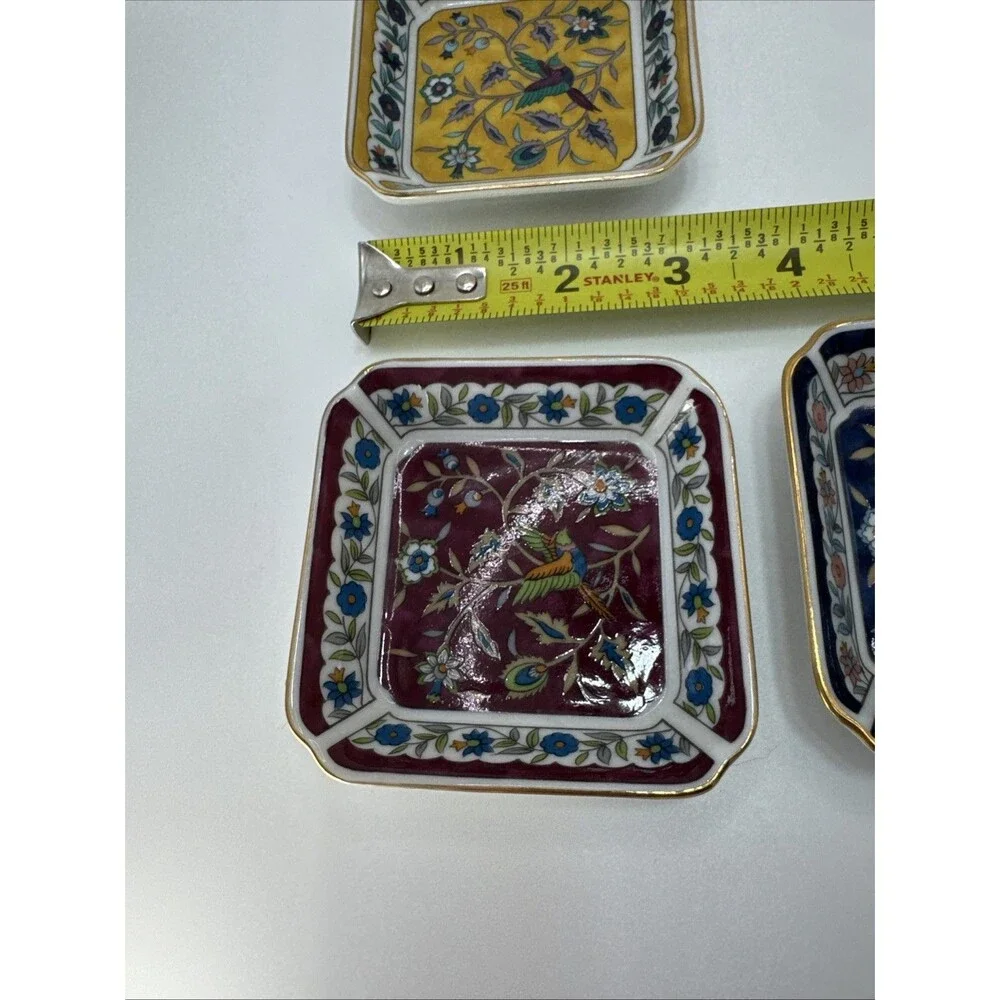 Set of 3 Takahashi 1983 Silk Road Trinket Dish Floral Bird Hand Decorated 3.25”